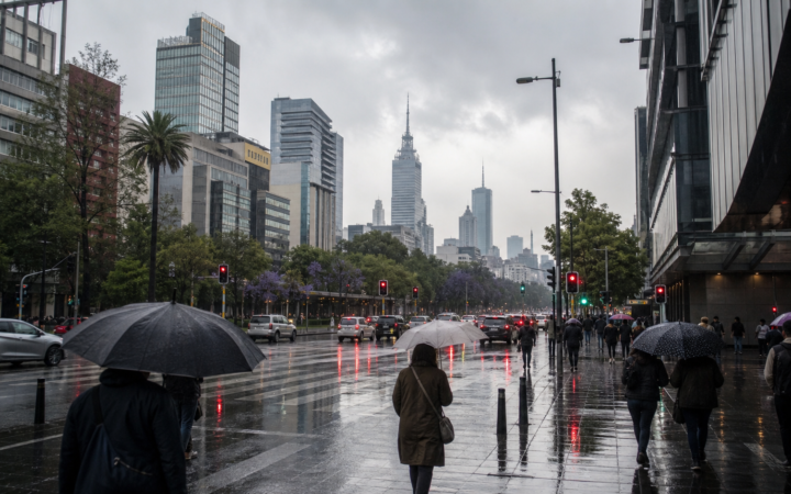 Lluvia vespertina en una avenida de la Ciudad de Mexico